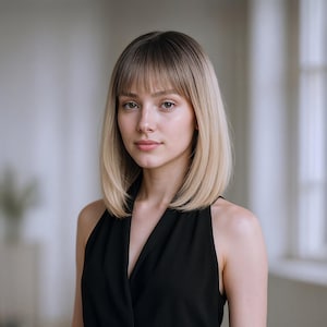 12-Zoll-Ombre Bob Perücke Aschbraun zu Platinblondes glattes Haar mit voller Fringe + gratis Perückenkappe
