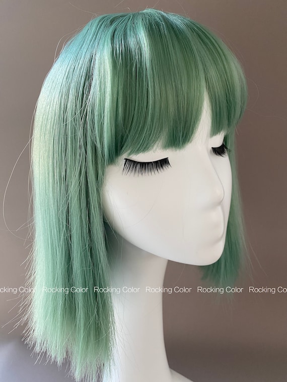 Mint Green Bob Wig With Bangs 10 inch Short Wig. FREE Wig Cap Etsy UK