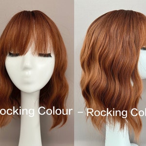 12'' Ginger Red Wave Bobo Wig with Bangs - Short Shoulder Wig - FREE Wig Cap