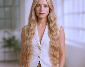 24-inch Small Lace Front Wavy Wig | Long Light Gold Blonde Heat-resistant Synthetic Hair