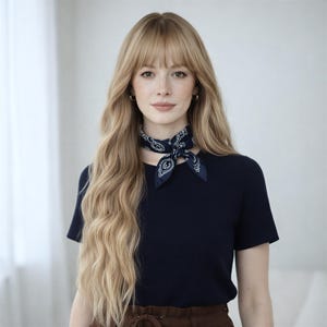 バレイヤージュブロンドハイライトウェーブウィッグ（前髪付き）｜24インチロング人工毛