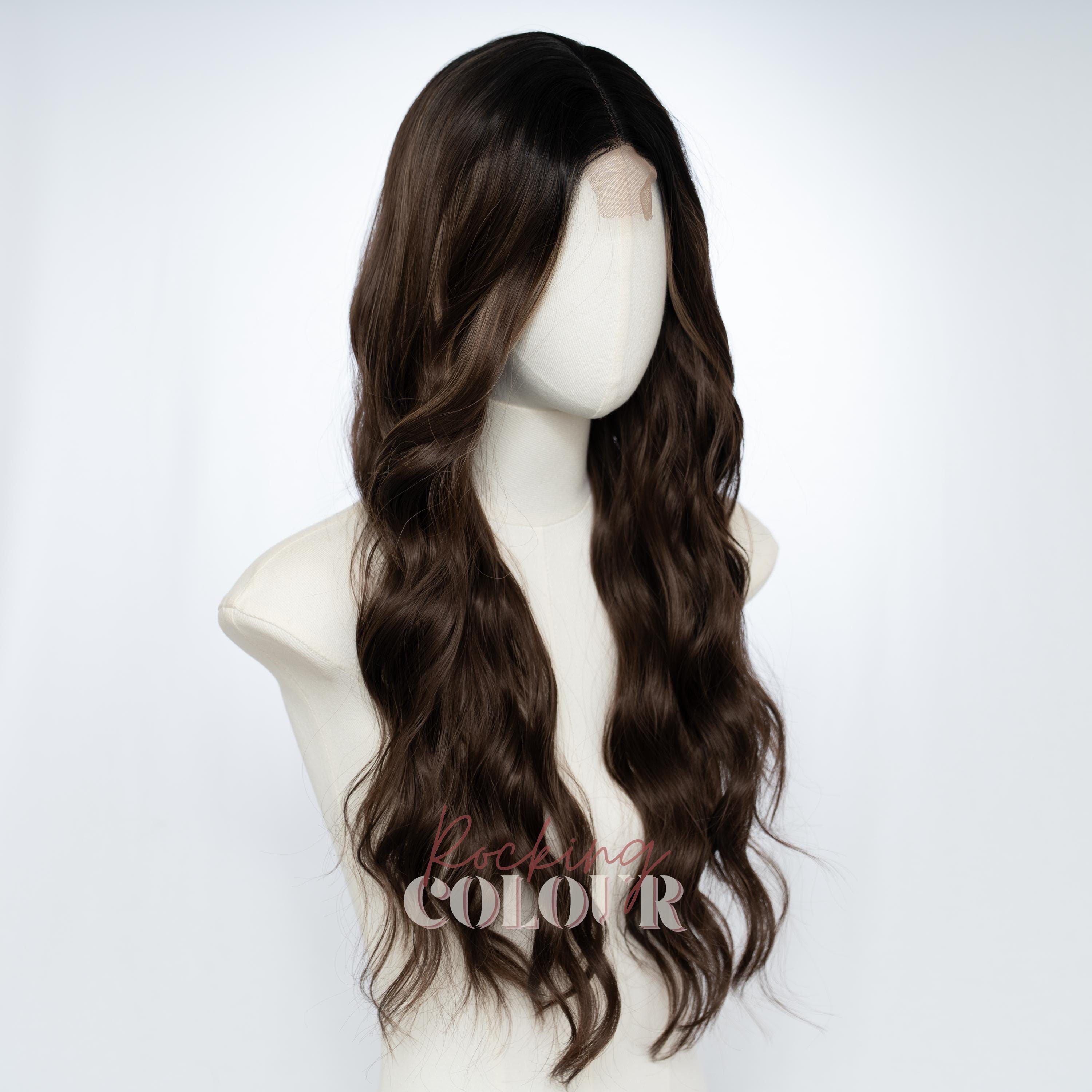 Dark Brown Wavy LaceFront Wig 24-26 inches!! Dark Brown Water Wave Glueless Lace Front Human Hair Wig  main image 3