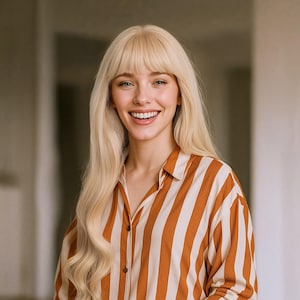 24-Inch Light Golden Blonde Wavy Wig with Bangs & Free Wig Cap – Natural Look, Heat Resistant Hair for Women