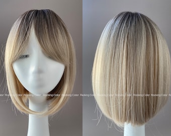 10'' Brown Root Blonde Ombre Bob Wig short wigs-FREE Wig Cap