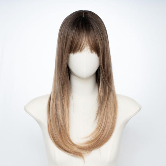 22-inch Layered Straight Wig With Bangs | Dark Root Ombre to  display picture 1