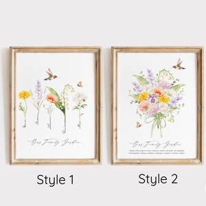 Impression de famille pour la fête des mères, affiche personnalisée de fleurs de naissance, cadeau pour grand-mère, jardin de mamans, fleurs personnalisées pour le mois de naissance, cadeau imprimable