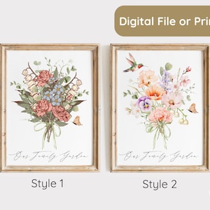 Impression de famille de jardin personnalisée, affiche personnalisée de fleurs de naissance, cadeau pour grand-mère, jardin de mamans, fleurs personnalisées pour le mois de naissance, cadeau imprimable