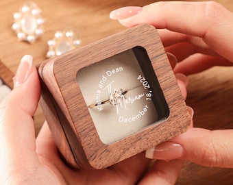 Custom Ring Box, Walnut Engagement Ring Box, Personalized Wooden Wedding Ring Box With Clear Acrylic Cover, Wedding Ring Box, Gift For Her