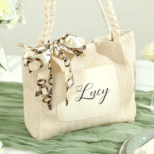 Custom Straw Bags, Personalized Burlap Tote Bag With Name, Bridesmaid Gift Bag for Her, Bachelorette Party, Wedding Favors, Wedding Gift