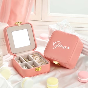 Portagioie con nome personalizzato, Portagioie da viaggio, Portagioie in pelle con specchio, Regali personalizzati per damigella d'onore, Regali di nozze, Regali per lei