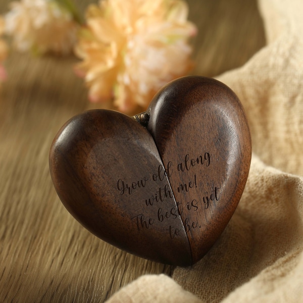 Personalized Engraved Wood Heart Ring, Custom Heart Shaped Wedding Ring Box, Engagement Ring Box, Ring Holder Box, Special Memorial Gift
