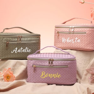 Personalized Leather Toiletry Bag, Travel makeup bag, Make-Up Beauty Organizer, Custom Cosmetic Bag, Bridesmaid Gifts, Gift for Women