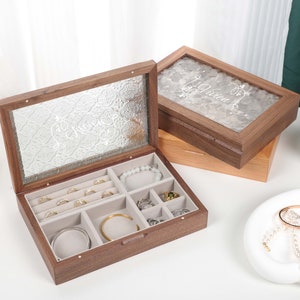 Personalized Jewelry Box, Vintage Jewelry Case, Custom Solid Wood Glass Jewelry Box, Solid Wood Jewelry Box, Wooden Storage Box,Gift for Her
