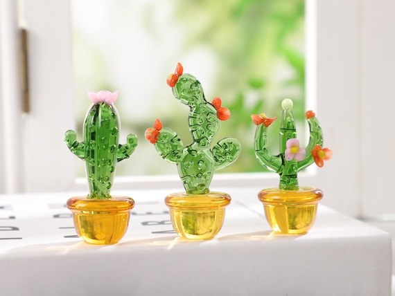 Handmade Stained Glass Cactus,Fused Glass Succulents,Mini Plant Decor,Glass Plant Ornament,Desk Decor,Plant Lovers Gift,Personalized Gift