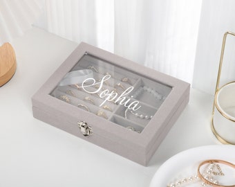 Personalized Jewelry Box Organizer, Glass Top Jewelry Box, Wedding Gifts, Jewelry Case, Bridesmaid Gifts Proposal, Gift for Her