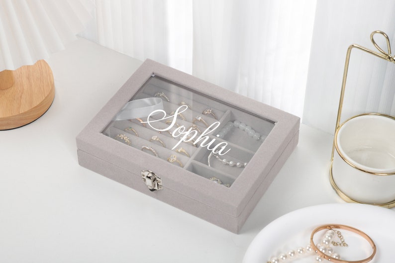 Personalized Jewelry Box Organizer, Glass Top Jewelry Box, Wedding Gifts, Jewelry Case, Bridesmaid Gifts Proposal, Gift for Her Bild 1