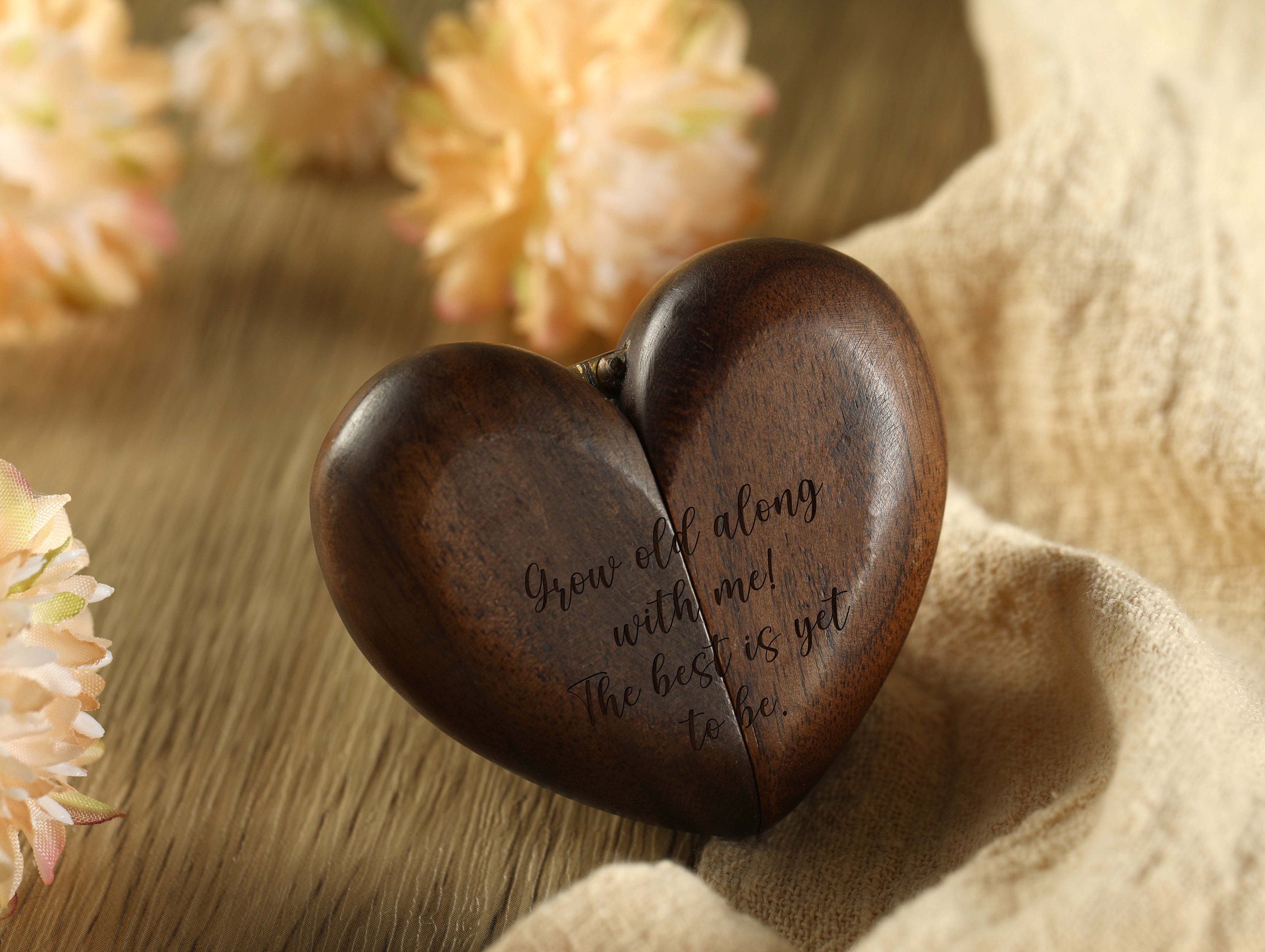 Personalized Engraved Wood Heart Ring, Custom Heart Shaped Wedding Ring Box, Engagement Ring Box, Ring Holder Box, Special Memorial Gift