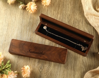 Personalized Wood Necklace Box, Custom Engraved Name Necklace Box, Gifts for Bridesmaids, Special Anniversary Necklace Box, Gifts for Her
