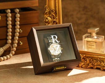 Personalized Watch Storage, Watch Box With Glass Top & Pillow, Single slot Watch Case for Men, Watch Organizer, Gift for Dad, Birthday Gift