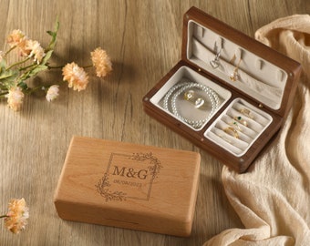 Caja de joyería de madera personalizada, caja de joyería de madera personalizada con espejo, caja de almacenamiento de collar de anillo, soporte de joyería, caja de joyería de dama de honor