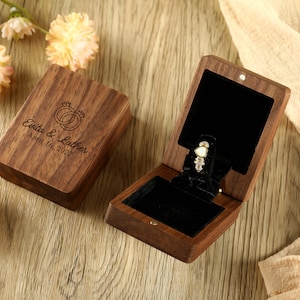 Customized Wood Engraved Wedding Ring Box, Proposal Ring Carrying Box, Personalized Wood Flip Top Ring Box, Thin Swivel Engagement Ring Box image 3