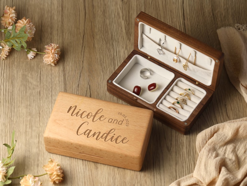 Personalized Wooden Jewelry Box, Customized Wooden Jewelry Box With Mirror, Ring Necklace Storage Box,Jewelery Holder,Bridesmaid Jewelry Box Bild 4