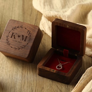 Custom jewelry necklace box, personalized proposal gift, handmade wooden jewelry box, personalized anniversary gift,special anniversary gift