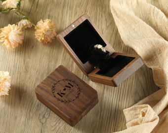 Customized Wood Engraved Wedding Ring Box, Proposal Ring Carrying Box, Personalized Wood Flip Top Ring Box, Thin Swivel Engagement Ring Box