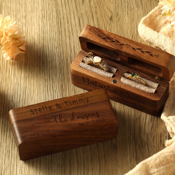 Personalized Wooden Wedding Ring Box,Wooden Double Slot Ring Bearer,  Engagement Ring Box, Custom Ring Holder, Special Anniversary Gift
