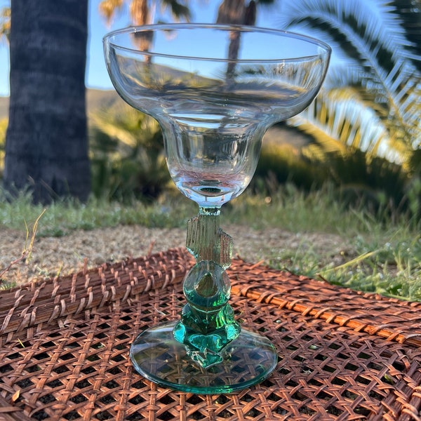 Margarita Glass 7” Crystal D’Arques Durand Sierra Mexican Siesta Man Sombrero Saguaro Cactus Green/Clear