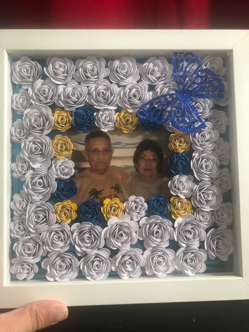 8x8 Flower Shadow Box With Photo Etsy