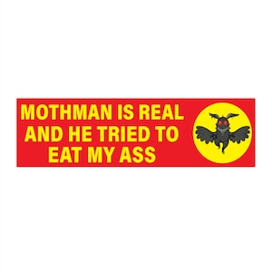 Mothman Is Real And He Tried To Eat My A*s, Funny Mothman Bumper Sticker, Gen Z Meme, Mothman Car Sticker, Wterproof Vinyl Car Decal