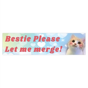 Bestie Please Let Me Merge Bumper Sticker, Funny Car Sticker, Cute Cat Sticker, Gen Z Meme, Cat Lover Sticker, Waterproof vinyl car decal