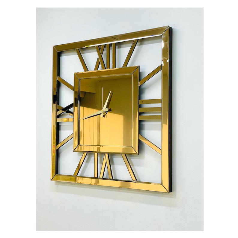 Square Mirrored Wall Clock And, Grey Framed Mirrored Wall Clock 68cm