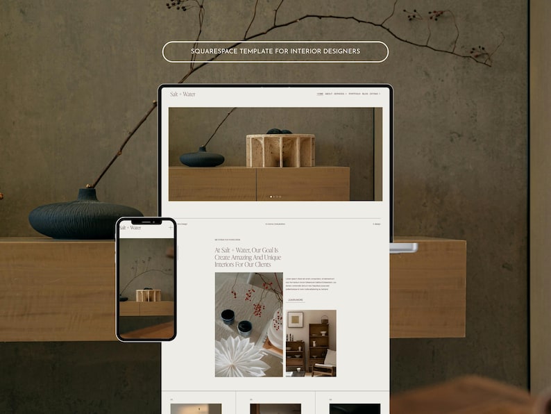 Szablon Squarespace dla projektantów wnętrz: minimalistyczne, przejrzyste portfolio stron internetowych zdjęcie 1