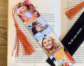 Personalised Photo Bookmark, Your message on reverse, Add 4 photos choose a tassle colour. An Ideal custom gift for Father’s Day, Birthdays.