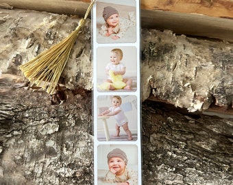 Personalised Photo Bookmark, Your message on reverse, Add 4 photos choose a tassle colour. An Ideal custom gift for Father’s Day, Birthdays.