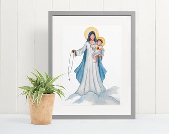 Our Lady of the Rosary Catholic Art Print Blessed Virgin - Etsy