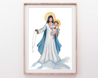 DOWNLOAD DIGITALE, Madonna del Rosario, Beata Madre stampabile, Cattolica stampabile, Arredamento Nursery, Decorazioni per la casa