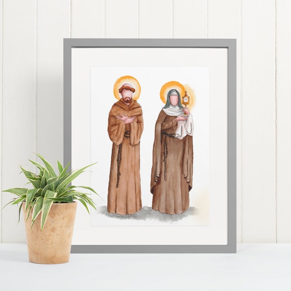 St Francis of Assisi, St Clare of Assisi, Catholic Saints, Catholic prints, Catholic gift, Confirmation Gift