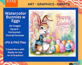Watercolor Easter Bunny Images PNG & JPG