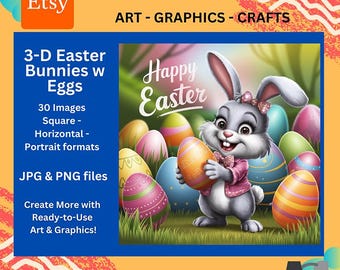 3-D Easter Bunny with Eggs Images JPG & PNG
