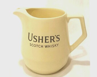 Vintage Usher's Scotch Whisky Pitcher, Wade Regicor Ceramic Barware