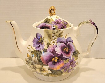 VTG Windsor Sadler Teapot Pansy Purple Flowers Floral Pattern Porcelain English Teapot Gift For Tea Lover Tea Party Collectible Teapot