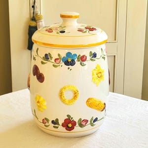 Lefton Cookie Jar Ceramic Handpainted Floral Large Made In Italy Midcentury Vintage Yellow Kitchen Decor Retro Countertop Decor