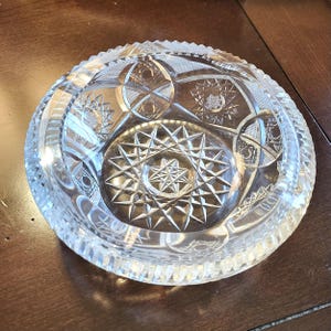 VTG Crystal Ashtray Trinket Dish Midcentury Candy Dish Clear Bowl Round Hobstar Ring Dish Decorative Collectible Jewelry Coins Dresser Burea