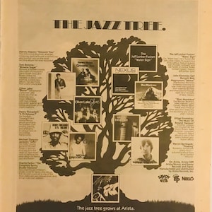 Jazz Tree- Arista Records and Tapes Vintage Advert Small Poster Nexus Blue Montreux Oliver Lake 1979 Ephemera