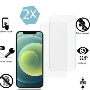 Könnte beinhalten: Zwei transparente Displayschutzfolien für ein Smartphone. Die Displayschutzfolien sind blasenfrei, kratzfest und 99,9 % transparent. Sie sind außerdem sehr dünn und messen 0,33 mm in der Dicke.