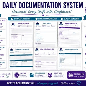 Pacchetto di documentazione per assistenti familiari/persone con disabilità / 35 moduli stampabili (download digitale)