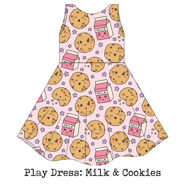 Toddler Girls Twirl Dress, Play Dress, Playground Dress, Everyday Dress, Toddler girl, Spring Dress, Summer Dress, milk, cookies, snacktime